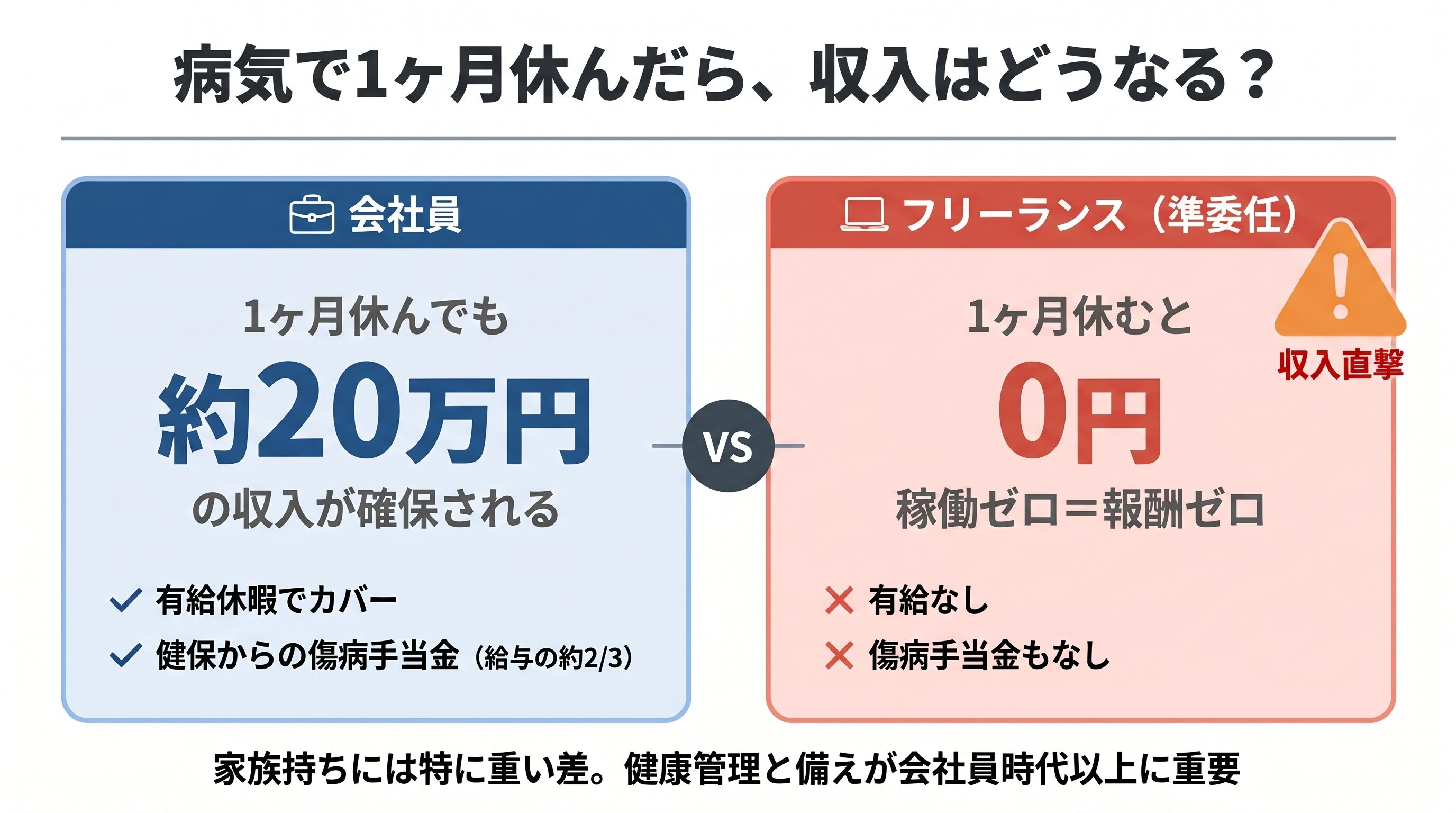 フリーランスが病気で休んだ場合は収入が0になる